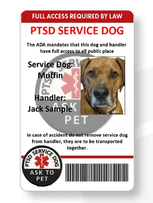 $7.99 • Buy PTSD Service Dog ID Card Full Color One Sided Ships Same Day