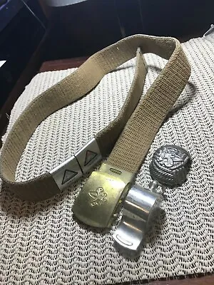 Vintage Boy Scout Belt 33 Heavy  Whistle & Brass Scarf Holder • $20