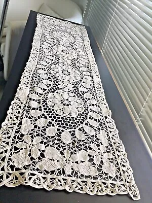 Vintage Venetian Ecru Lace Table Runner 45 Inches • $29