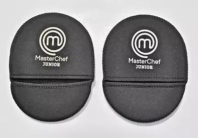 Master Chef Junior Kid Size Oven Mitts Pot Holders Black Neoprene EUC • $8.99