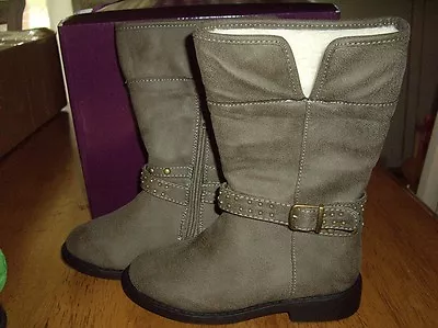 NIB Girls Size 10 Me Too Lil Ramsey Brown Boots Cuff Zippers Gray • $30