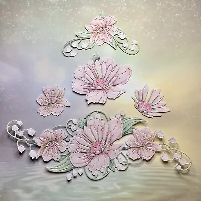 COSMOS.LILY OF THE VALLEY.Die Cuts .card Topper..carnation Crafts..Pink X4 • £3.50