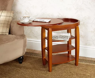 Swivel Top Table Side Table Storage Compartment 3 Shelves Warm Oak Finish    • £75.99