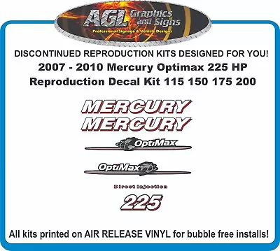 2007 - 2010 Mercury Optimax 225 HP Reproduction Decal Kit 115 150 175 200 • $51.51