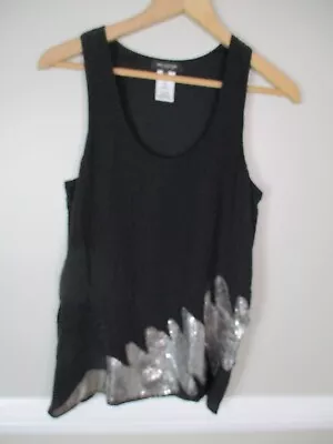 MISS ME MM Couture Medium Black Silk Metallic Sleeveless Blouse Shirt • $14.99