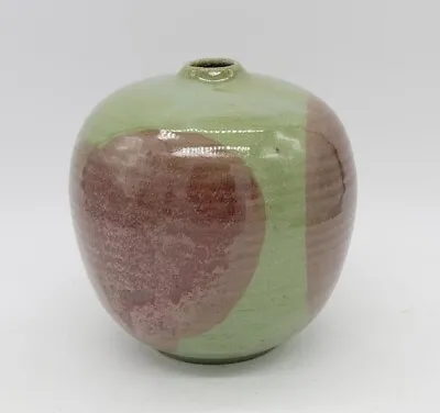 Apple Green & Red Mid-Century Modern Studio Art Pottery Weed Vase ~Signed • $39.59