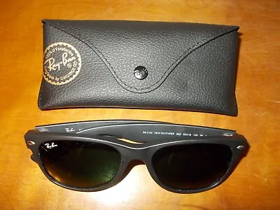 Ray Ban RB 2132 New Wayfarer 622 Black Rubber Green G-15 55mm Lens Sunglasses • $69.99