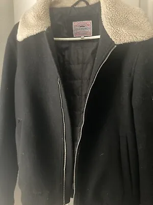 7 Diamonds Men's Medium Size Stewart Fit Black Wool Bomber Jacket Sherpa Collar • $55.91