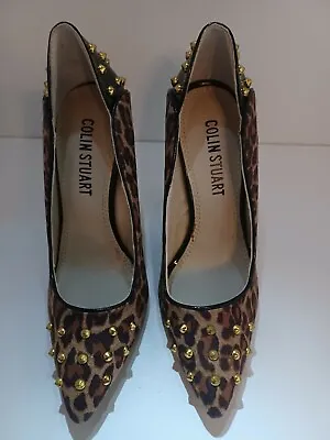 COLIN STUART Victoria's Secret Leopard Gold Studded Stiletto Heels Shoe Sz 6.5M  • $19.90