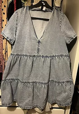 H&M Womens Size L Washed Effect Denim Mini Dress • £7.50