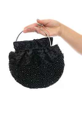 £29.99 • Buy Vintage Style Black Flower Beaded Clutch Bag Evening Bag - Leko London