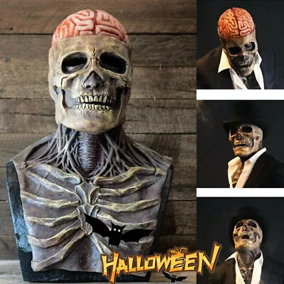 Halloween Horror Skull Mask Latex Skeleton Full Face Headgear Cosplay Party Prop • £9.77