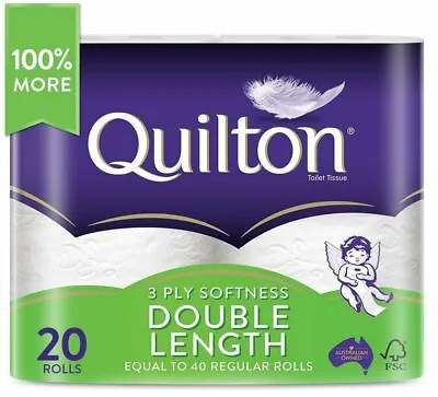 Toilet Paper 20 Rolls Deluxe Quilton 3 Ply DOUBLE LENGTH Large Roll Tissue Bulk • $39.95