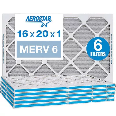 Aerostar 16x20x1 MERV 6 Pleated Air Filter AC Furnace Air Filter 6 Pack • $24.55