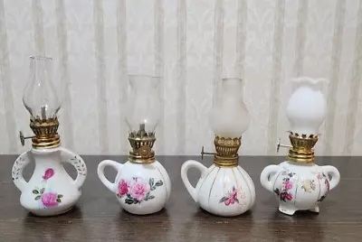 (4) Vintage Miniature Small Floral Gold Porcelain Oil Lamps Finger Hold • $22