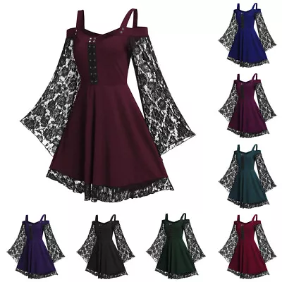 $38.45 • Buy Plus Size Women Halloween Gothic Mini Dress Costume Cold Shoulder Lace Up Tops