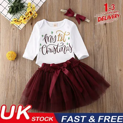 Newborn Baby Girls Christmas Outfits Tops Romper+Tutu Skirt Headband Set • £9.89