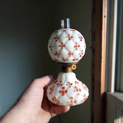 1890 Milkglass Quilted Phlox Miniature Oil Lamp W/matching Original Phlox Globe • $120