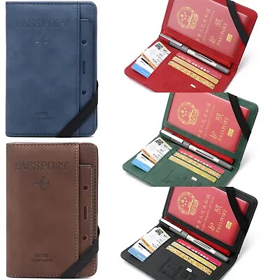 Leather Travel Passport Holder Wallet For Men & Womens Unisex RFID Blocking Gift • $11.11