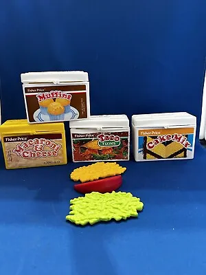 4 Fisher Price Vtg Play Pretend Food- Mac & Cheese Taco Cake Mix Muffin Box • $19.99