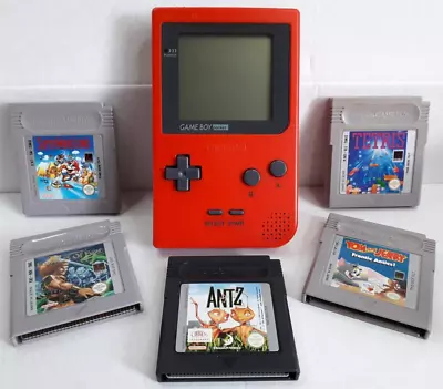 Nintendo Gameboy Pocket Red Console & Games Bundle Gc Tested Inc Mario & Tetris • £79.95