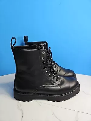 H&M Black Faux Leather Combat Style Lace Up Boots Sz  9 (40) NEW • $32