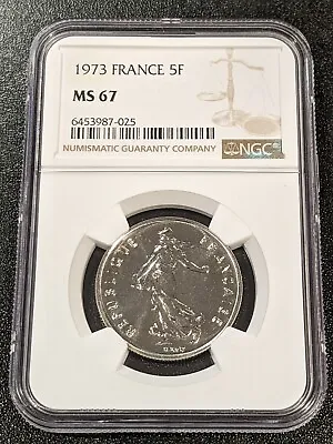 1973 MS67 France 5 Francs NGC KM 926a.1 TOP POP • $39.99