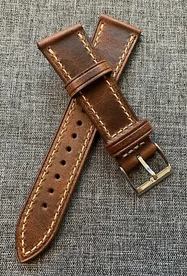 Italian Leather – Premium Vintage Oiled Leather Watch Strap - Brown 20/22/24mm • $29.90