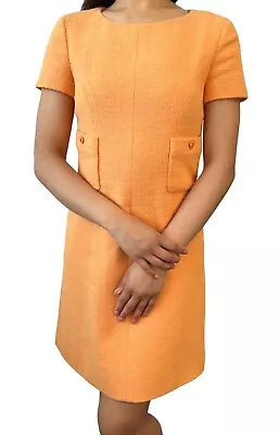 CHANEL Vintage 96P CC Mark Button Dress #40 Short Sleeve Orange Wool Rank AB • $792