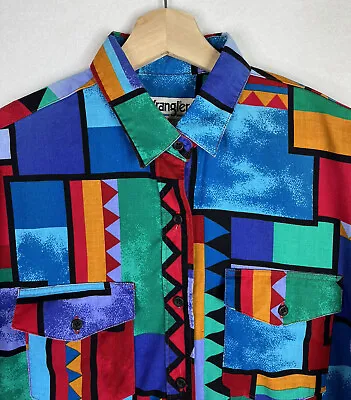 Vtg Wrangler Womens Large Western Geometric Button L/S Shirt 90s Cowgirl Rodeo • $95.92