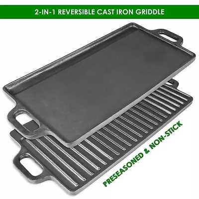 ProSource 2-in-1 Reversible & Preseasoned 19.5” X 9” Cast Iron Griddle • $26.37