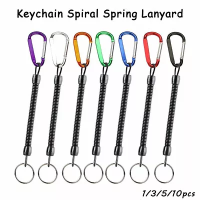 New Elastic Spiral Spring Coil Strap Rope Lanyard Key Chain • £3.19