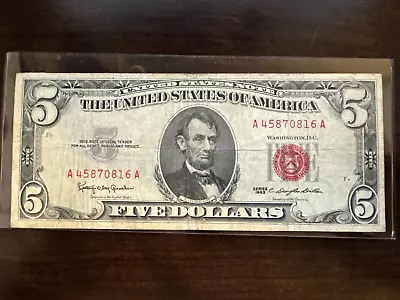Five Dollar Silver Certificate 1953 Red Seal Circulated Banknote Bill • $1