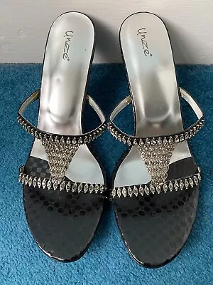 UNZE LONDON Crystal Decorated Ladies’ Party Slip On Open Toe Sandals Size 9 UK • £12