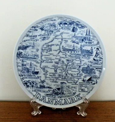 Krone Of Denmark Porcelain Danmark Collectible Wall Plate Country Map Blue White • $32.77