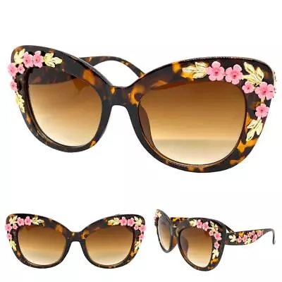 OVERSIZE VINTAGE RETRO CAT EYE Style SUNGLASSES Big Tortoise Frame Floral Design • $14.99