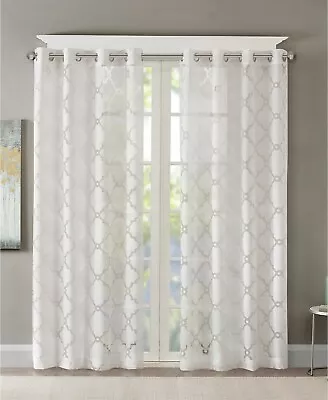 Madison Park Eden Fretwork Burnout Sheer Grommet 50  X 63   Window Curtain Panel • $9.42