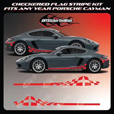 $99.99 • Buy Checkered Flag Side Stripe Kit Graphic Vinyl Decal Fits Porsche Cayman