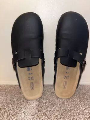 Birkenstock Tokio Super Grip Black Leather Work Comfort Mules Clogs Mens Sz 9 • $37