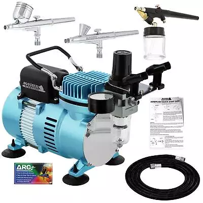 Master 3 Airbrush Set Pro Dual Fan Air Compressor Kit Hobby Auto Cake Art • $129.99