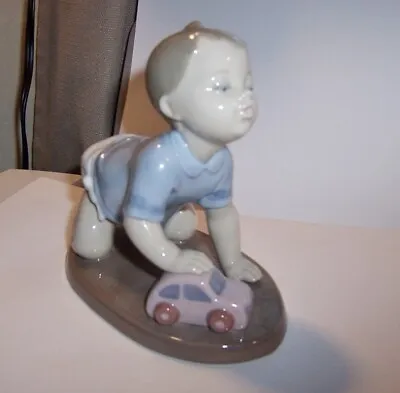 Lladro Ready To Roll Baby Boy With Toy Car #6429. Perfectly Cute • $37.50