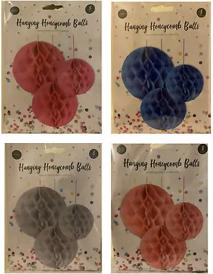 3 Hanging Honeycomb Balls Christmas Wedding Party Decoration Rose Pink Blue • £2.89