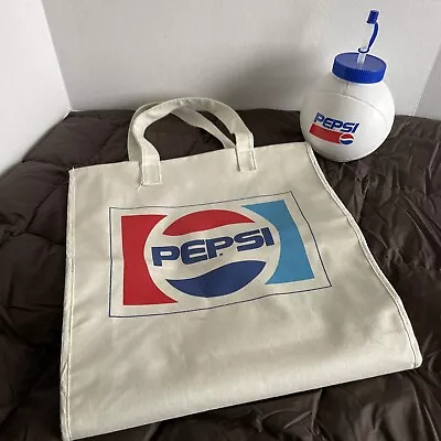 Vintage PEPSI Cola Tote Bag And Pepsi Volleyball Soccerball Drink Bottle W/Straw • $39.99