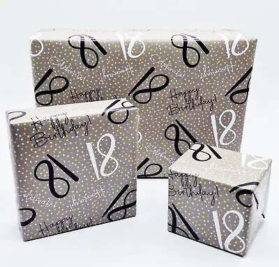 2 Sheets 18th Birthday Grey Wrapping Paper 18 Unisex Hooray Celebrate (PA-W255) • £2.49
