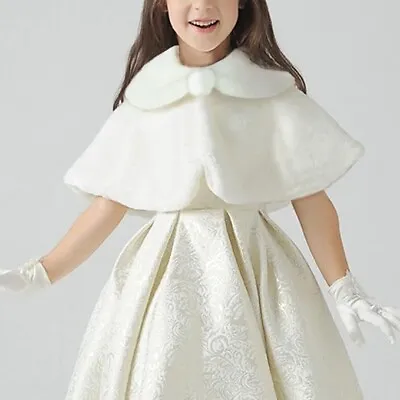 Flower Girl Faux Fur Child's White Bolero Shrug Shawl Wrap Princess Cape • £12.86