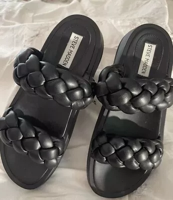 STEVE MADDEN 8M Hillary Black Braided Platform  Sandal New No Box 10 1/2” Long • $24