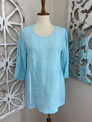 J JILL PURE JILL LINEN Xsmall SKY BLUE 3/4 SLEEVE TOP • $19.98