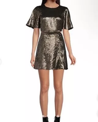 FRENCH CONNECTION Alara Metallic Cut Out Mini Dress SIZE 8 Womens NEW • $35
