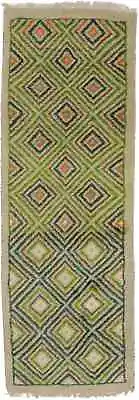 Geometric Tribal Beige Green 2X6 Indo-Gabbeh Oriental Rug Handmade Narrow Carpet • $177.19