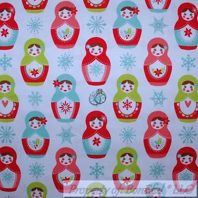 BonEful Fabric FQ Cotton Quilt White Matryoshka Russian Nesting Doll Snowflake L • $3.67